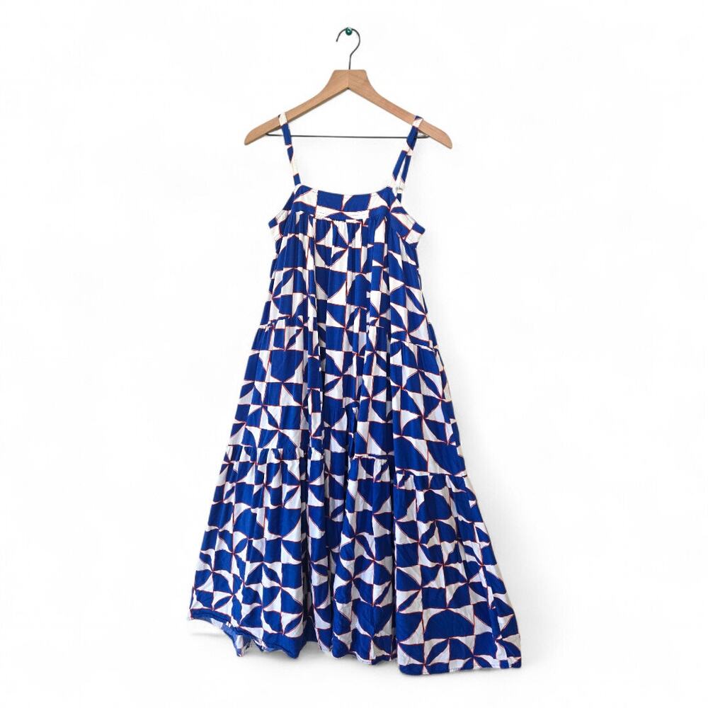 Blue & White Geometric Maxi Dress - Brand: